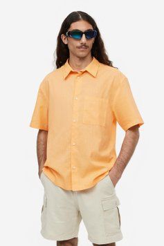 Сорочка льняна H&M 271036745 M Помаранчевий