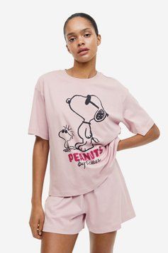Футболка пижамная H&M 270996832_snoopy L Розовый/Snoopy