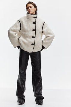 Куртка тедді H&M 271249958 M Кремовий/Темно-коричневий