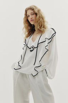 Блуза H&M 271262125 M Білий/Чорний