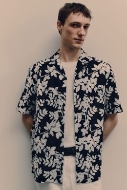 Сорочка H&M 271223110 S Темно-синій/Білий