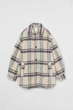 Куртка тедді H&M 271022571 XXL Кремовий/Бузковий/Сірий