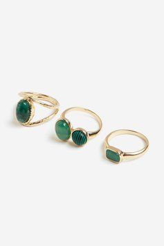 Каблучка 3 шт H&M 271201555 XS/S (15.5-16.5 mm) Золотий/Зелений