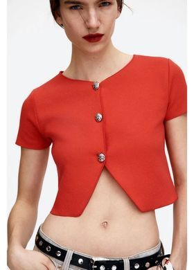 Кардиган трикотажний з короткими рукавами H&M 271276112_red S Червоний