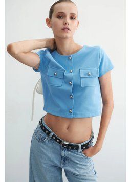 Кардиган з короткими рукавами H&M 271237731 M Блакитний